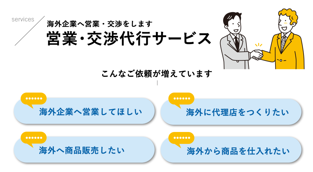海外企業へ営業・交渉をします。営業・交渉代行サービス